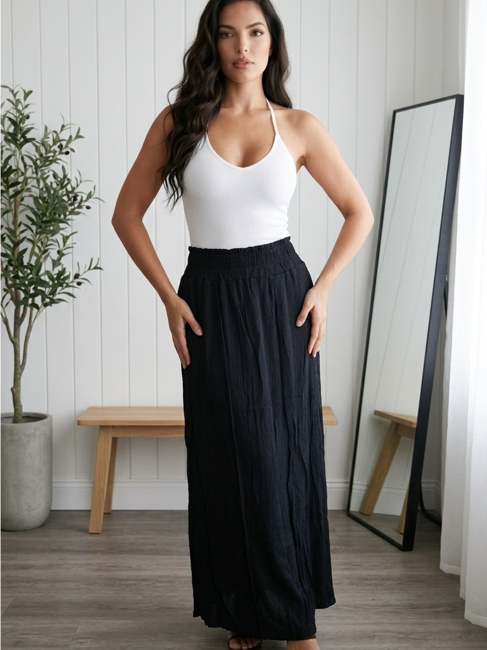Black Zenana Elastic-Waist Maxi Skirt - Women